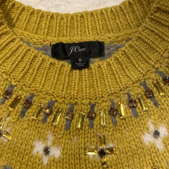 Mustard color with grey accent sweater. Detailed in rhinestones and soft Alpaca - Picture 3 of 5